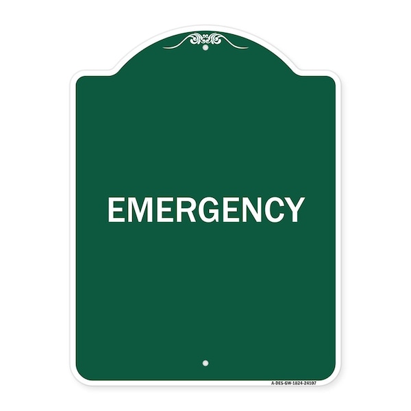 Signmission Designer Series Sign-Emergency, Green & White Aluminum Architectural Sign, 18" x 24", GW-1824-24107 A-DES-GW-1824-24107 - main